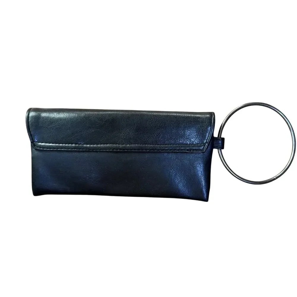 Vtg VICTORIA’S SECRET Black Vegan Leather Clutch Wristlet Ring Wallet Girlcore - Picture 2 of 3
